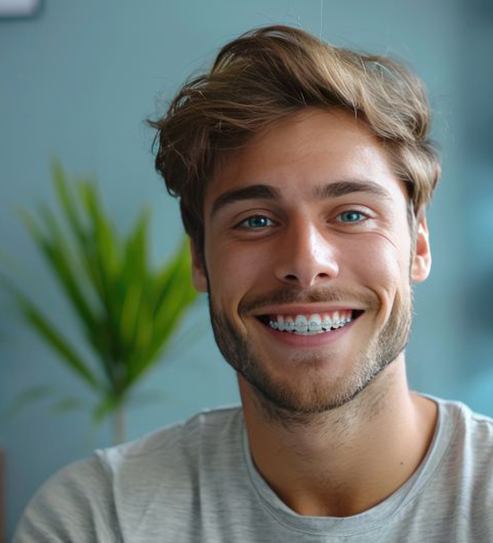Handsome adult man with braces