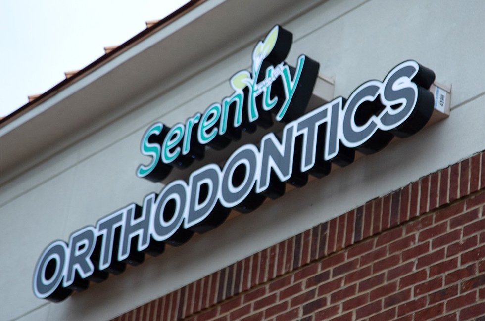 Serenity Orthodontics sign on building exterior