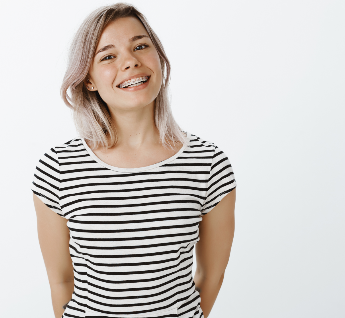 Girl with braces, smiling