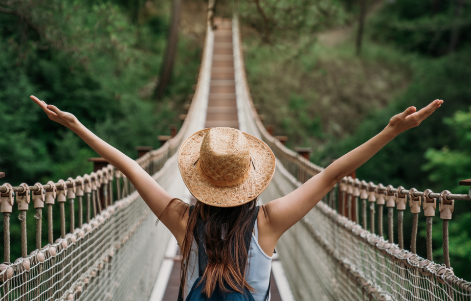 Woman on bridge, traveling