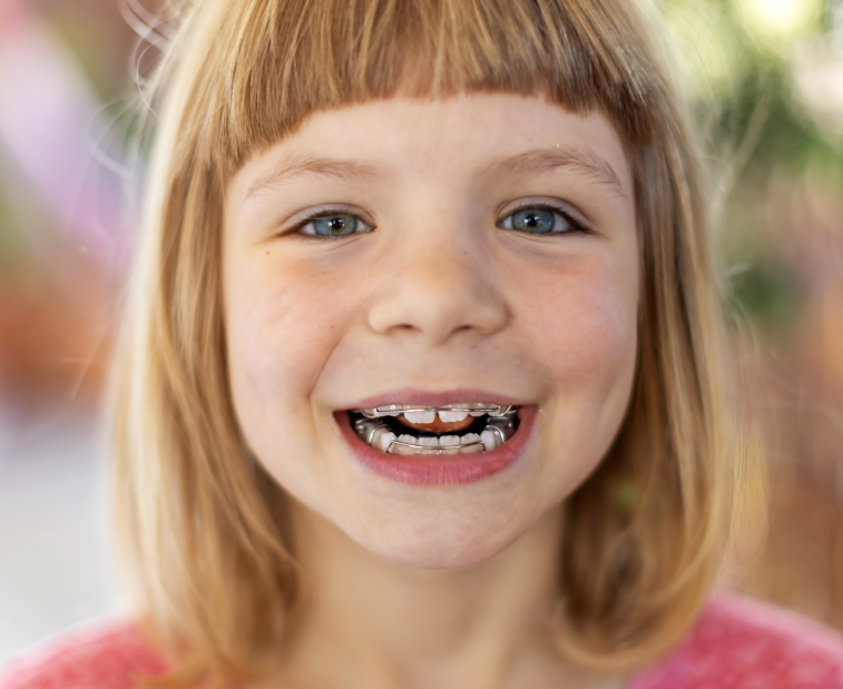 Little girl with braces smiling